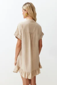 TRENDYOLMİLLA beachwear Beige Weaving Frilly Mini Dress - Image 6