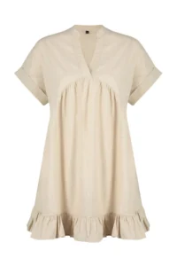 TRENDYOLMİLLA beachwear Beige Weaving Frilly Mini Dress - Image 7