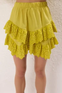 TRENDYOLMiLLA Green Weaving Embroidered Beach Mini Skirt - Image 3