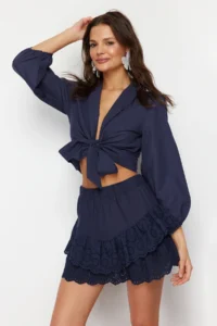 TRENDYOLMiLLA Navy Blue Weaving Embroidered Beach Mini Skirt - Image 2