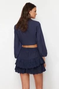 TRENDYOLMiLLA Navy Blue Weaving Embroidered Beach Mini Skirt - Image 6