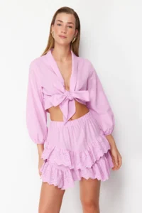 TRENDYOLMiLLA Pink Weaving Embroidered Beach Mini Skirt - Image 2