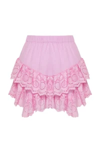 TRENDYOLMiLLA Pink Weaving Embroidered Beach Mini Skirt - Image 6