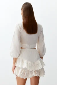 TRENDYOLMiLLA beachwear White Weaving Embroidered Mini Skirt - Image 6