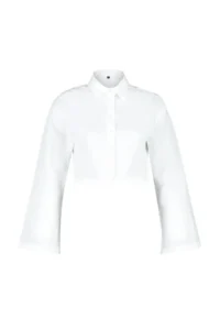TRENDYOLMİLLA White Weaving 100% Cotton Beach Crop Shirt - Image 6