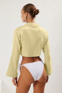 TRENDYOLMİLLA Yellow Weaving 100% Cotton Beach Crop Shirt - Image 5