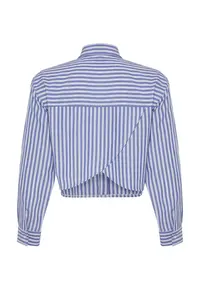 TRENDYOLMİLLA Striped Weaving Low-cut back Beach Crop Shirt - Image 7