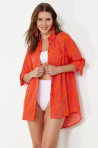 TRENDYOLMİLLA Abstract Patterned Weaving Maxi Beach Shirt - Image 2