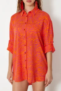 TRENDYOLMİLLA Abstract Patterned Weaving Maxi Beach Shirt - Image 5