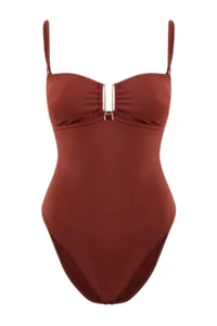TRENDYOLMİLLA Brown Strapless Covered with accessories Regular Swimsuit