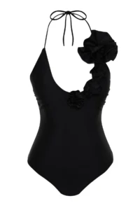 TRENDYOLMİLLA Black Applique Detailed Deep V-neck Covered Regular Swimsuit - Image 6