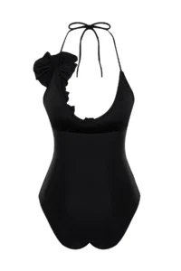 TRENDYOLMİLLA Black Applique Detailed Deep V-neck Covered Regular Swimsuit - Image 8