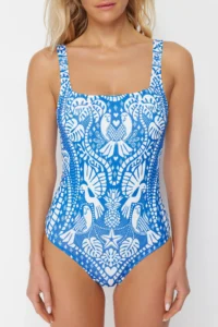 TRENDYOLMİLLA Tropical Patterned Square Neck Covered Regular Swimsuit - Image 4
