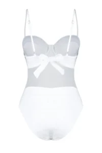 TRENDYOLMİLLA White textured V-neck tied up Balkonet Premium Fabric Regular Swimsuit - Image 10