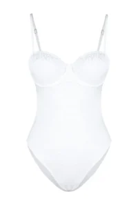 TRENDYOLMİLLA White textured V-neck tied up Balkonet Premium Fabric Regular Swimsuit - Image 8