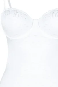 TRENDYOLMİLLA White textured V-neck tied up Balkonet Premium Fabric Regular Swimsuit - Image 9