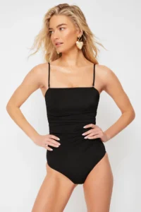 TRENDYOLMİLLA Black Shaping Strapless Covered hipster Basic Swimsuit - Image 2