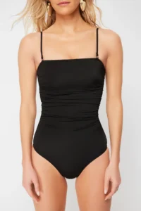 TRENDYOLMİLLA Black Shaping Strapless Covered hipster Basic Swimsuit - Image 3