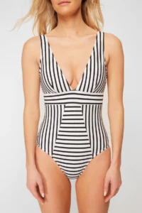 TRENDYOLMİLLA Striped Effective for thinning V-neck Covered Regular Swimsuit - Image 4