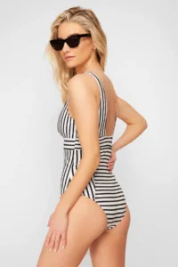 TRENDYOLMİLLA Striped Effective for thinning V-neck Covered Regular Swimsuit - Image 5