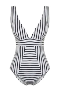 TRENDYOLMİLLA Striped Effective for thinning V-neck Covered Regular Swimsuit - Image 6