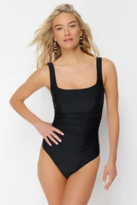 TRENDYOLMİLLA Black Shaping Square Neck Covered hipster Basic Swimsuit - Image 2