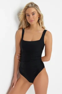 TRENDYOLMİLLA Black Shaping Square Neck Covered hipster Basic Swimsuit - Image 3
