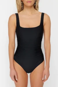 TRENDYOLMİLLA Black Shaping Square Neck Covered hipster Basic Swimsuit - Image 4