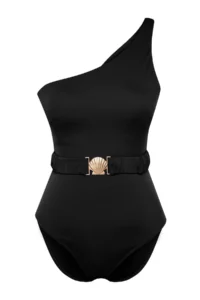TRENDYOLMİLLA Black with accessories One Shoulder Covered Regular Swimsuit - Image 6