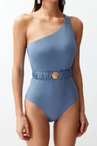 TRENDYOLMİLLA Mavi with accessories One Shoulder Covered Regular Swimsuit - Image 6