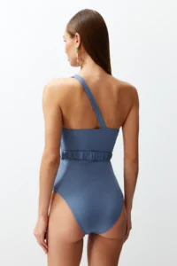 TRENDYOLMİLLA Mavi with accessories One Shoulder Covered Regular Swimsuit - Image 7