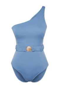 TRENDYOLMİLLA Mavi with accessories One Shoulder Covered Regular Swimsuit - Image 8