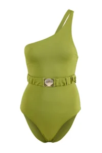 TRENDYOLMİLLA Green with accessories One Shoulder Covered Regular Swimsuit