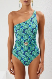 TRENDYOLMİLLA Floral Patterned with accessories One Shoulder Covered Regular Swimsuit - Image 3