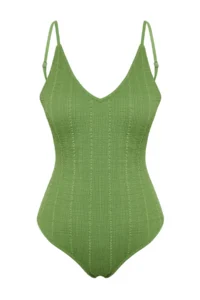 TRENDYOLMİLLA Green Low-cut back V-neck Covered Regular Swimsuit - Image 6