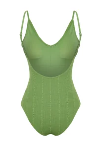 TRENDYOLMİLLA Green Low-cut back V-neck Covered Regular Swimsuit - Image 8