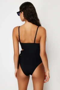 TRENDYOLMİLLA Black Cut Out/Window Detailed Strapless Covered Regular Swimsuit - Image 2
