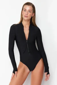 TRENDYOLMİLLA Black Quick Dry Material Zippered Surfer Covered hipster Swimsuit - Image 2