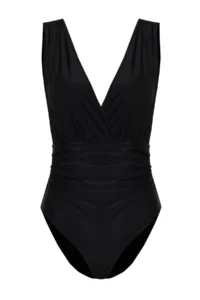 TRENDYOLMİLLA Black Drapeli Deep V-neck Covered Regular Swimsuit - Image 7