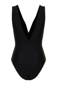 TRENDYOLMİLLA Black Drapeli Deep V-neck Covered Regular Swimsuit - Image 8