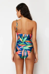 TRENDYOLMİLLA Tropical Patterned tied up One Shoulder Covered Regular Swimsuit - Image 5