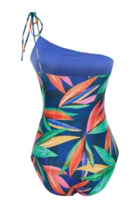 TRENDYOLMİLLA Tropical Patterned tied up One Shoulder Covered Regular Swimsuit - Image 8