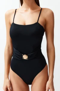 TRENDYOLMİLLA Black with accessories Square Neck Covered Regular Swimsuit - Image 5