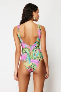 TRENDYOLMİLLA Tropical Patterned Knotted Deep V-neck Covered brazilian Swimsuit - Image 4