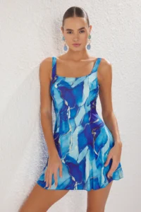 TRENDYOLMİLLA Abstract Patterned Square Neck Covered Skirt Swimsuit - Image 2