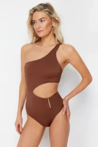TRENDYOLMİLLA Brown with accessories One Shoulder Covered brazilian Mayokini - Image 2