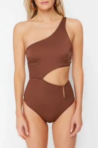 TRENDYOLMİLLA Brown with accessories One Shoulder Covered brazilian Mayokini - Image 3