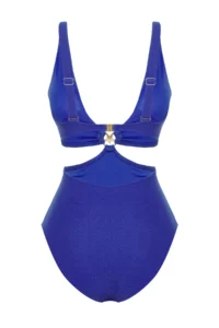 TRENDYOLMİLLA Saks Blue textured V-neck Covered Premium Yıldız with accessories Regular Swimsuit - Image 6