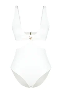 TRENDYOLMİLLA Ecru textured V-neck Covered Premium Yıldız with accessories Regular Swimsuit - Image 6