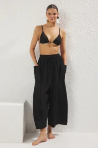 TRENDYOLMİLLA Black Weaving Pocket Detail Beach High Waist Pants